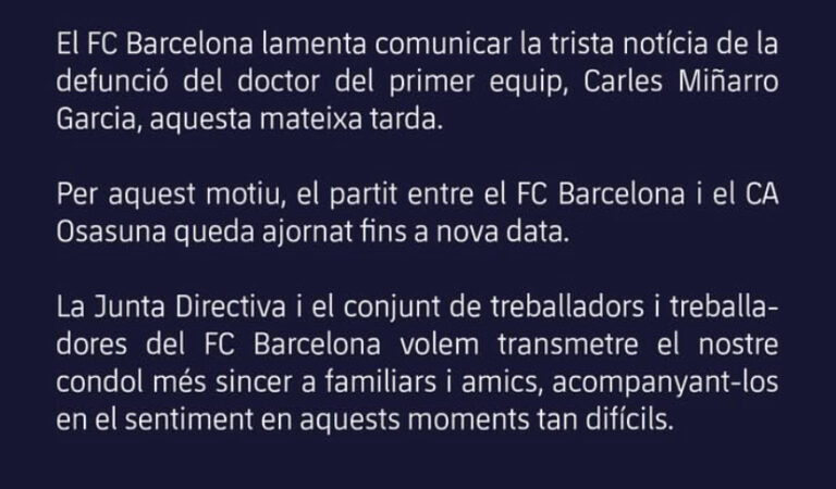 Dokter Tim Meninggal Dunia, Laga Barcelona vs Osasuna Ditunda Mendadak